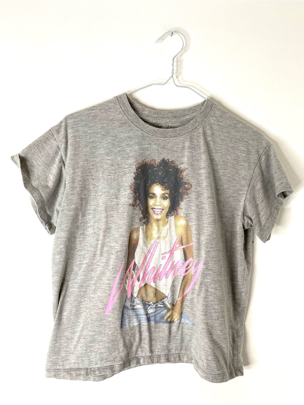 Whitney Houston Official Merch Grey Cropped Graphic Tee Vintage 80s 90s Style